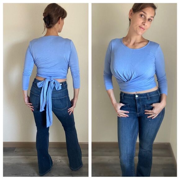 J. Crew Wrap Top Blue Long Sleeve Viscose Multiway Medium - Picture 1 of 10